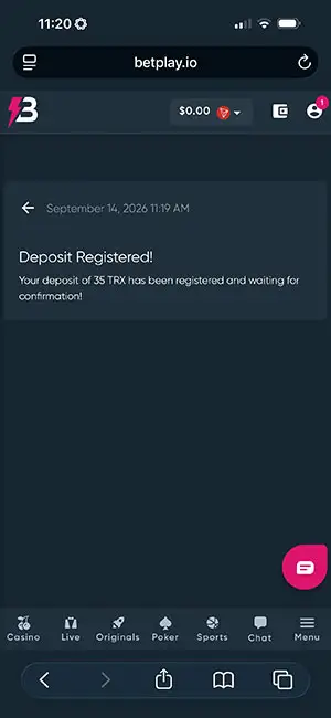 Deposit registered